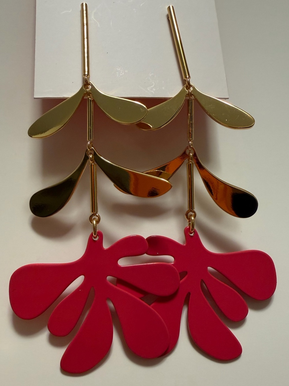 kate spade gold-tone and bright pink floral long drop earrings